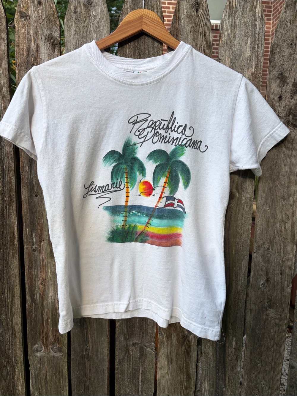 Vintage Kids T-Shirt with Tropical Palm Print - Republica Dominicana
